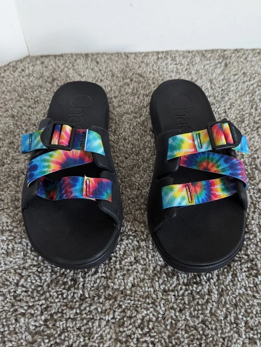 Chaco Kids Chillos Slides Sandals - Rainbow Tie Dye sz 4